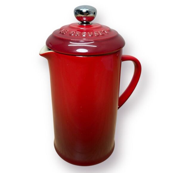 Le Creuset French Press Coffee Pot Petite 12 Oz Cherry Red Ombre Cherise RARE - Picture 1 of 14